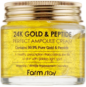 FarmStay~Ампульный крем с золотом и пептидами~24K Gold & Peptide Perfect Ampoule Cream